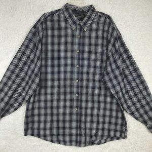 North Crest Mens Shirt Button Down Wrinkle Free Blue Plaid‎ Long Sleeve XL
